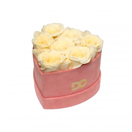 Heart Shaped Pink Suede Box - Preserved Roses