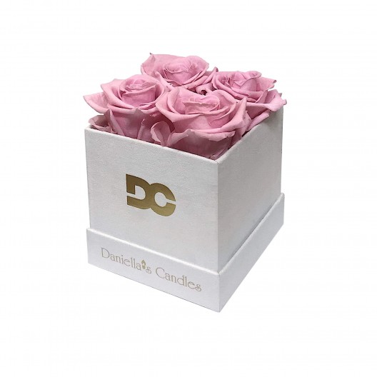 Preserved Pink Roses - Square White Suede Box
